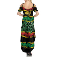 Vanuatu 46th Year Anniversary Family Matching Summer Maxi Dress and Hawaiian Shirt 30 July 1980 Hibiscus Seamless Pattern