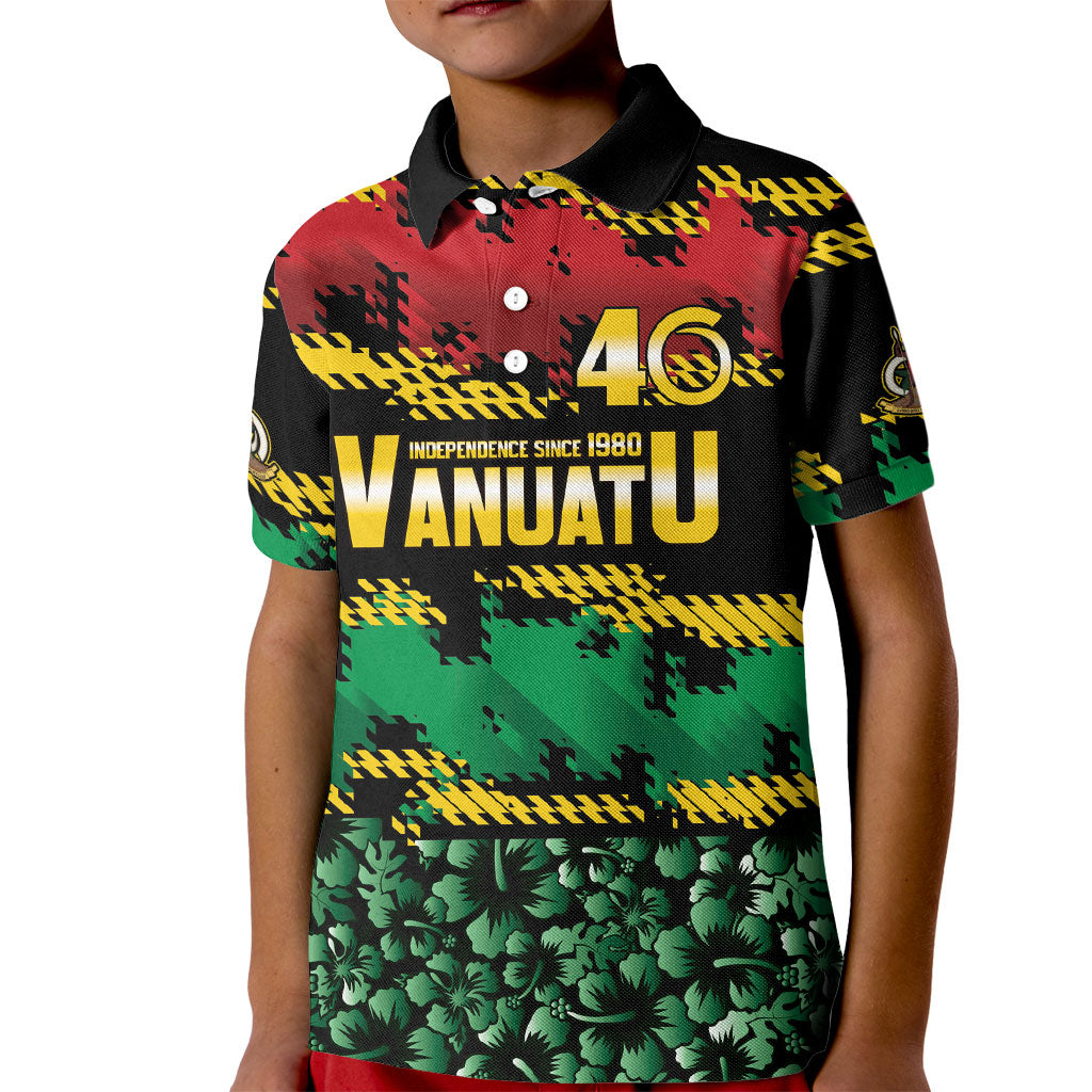 Vanuatu 46th Year Anniversary Kid Polo Shirt 30 July 1980 Hibiscus Seamless Pattern