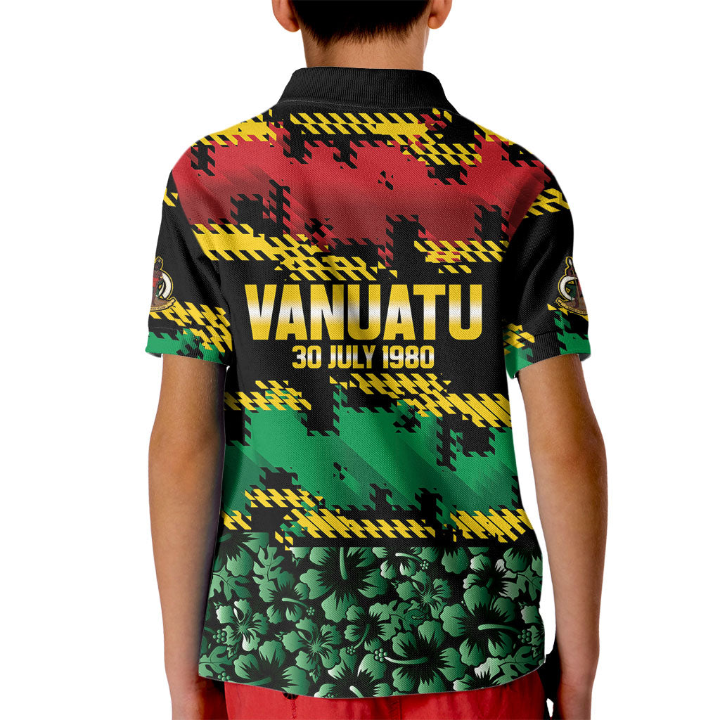Vanuatu 46th Year Anniversary Kid Polo Shirt 30 July 1980 Hibiscus Seamless Pattern