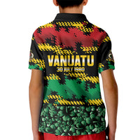 Vanuatu 46th Year Anniversary Kid Polo Shirt 30 July 1980 Hibiscus Seamless Pattern