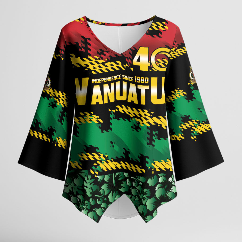 Vanuatu 46th Year Anniversary Kimono Sleeve Blouse 30 July 1980 Hibiscus Seamless Pattern