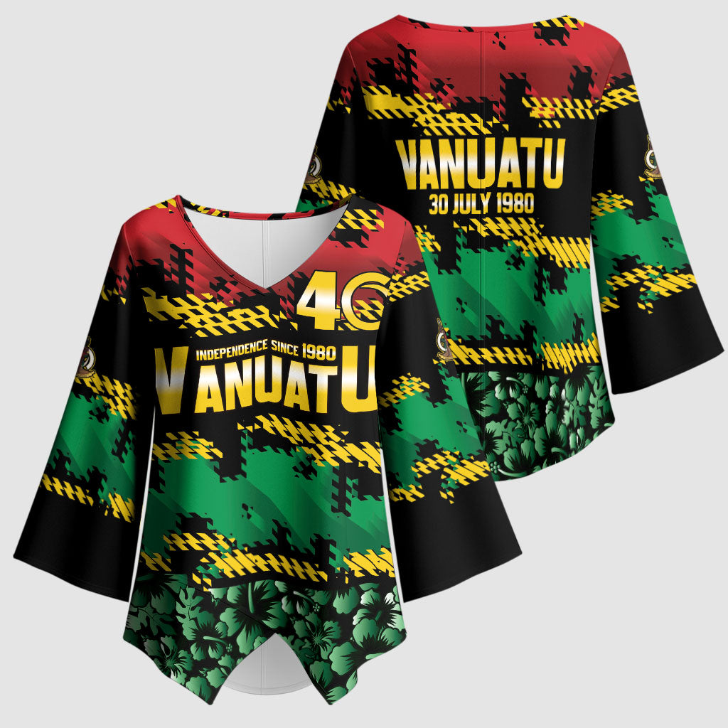 Vanuatu 46th Year Anniversary Kimono Sleeve Blouse 30 July 1980 Hibiscus Seamless Pattern