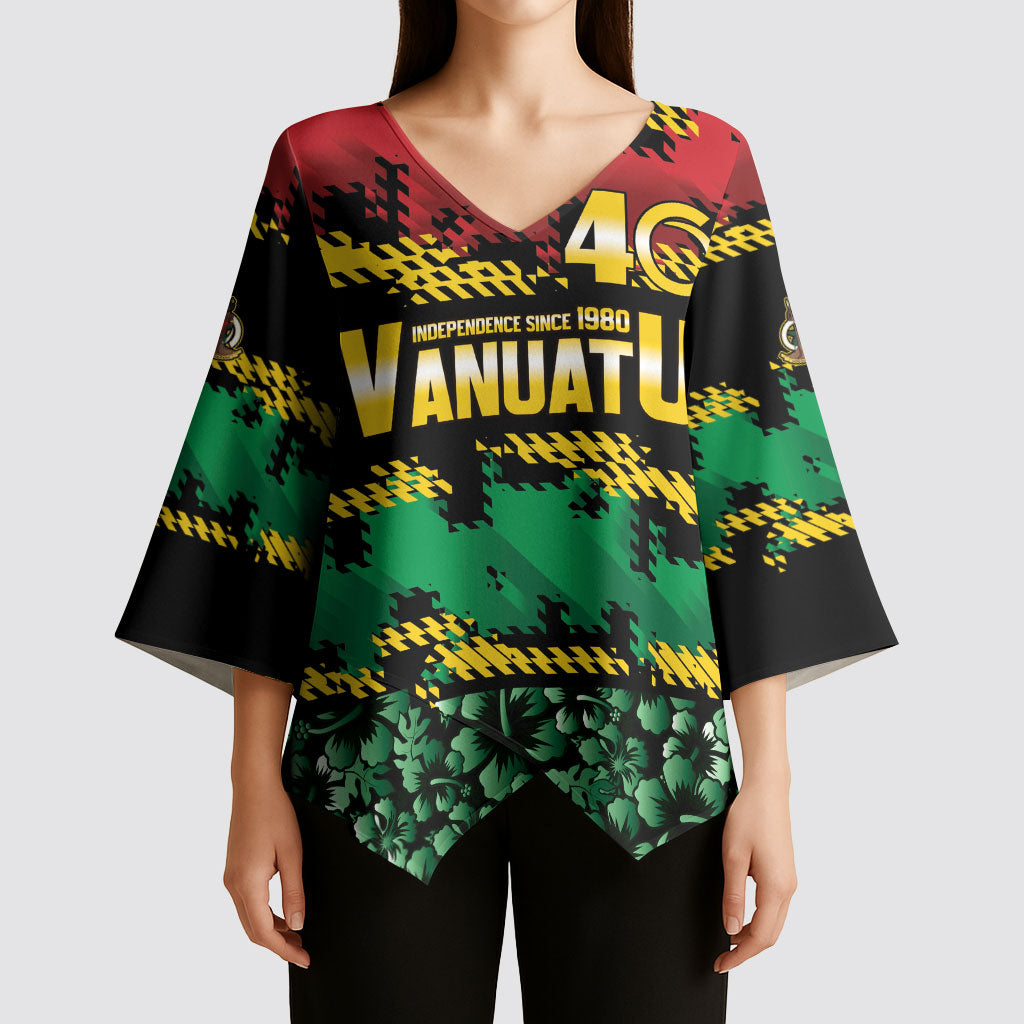 Vanuatu 46th Year Anniversary Kimono Sleeve Blouse 30 July 1980 Hibiscus Seamless Pattern