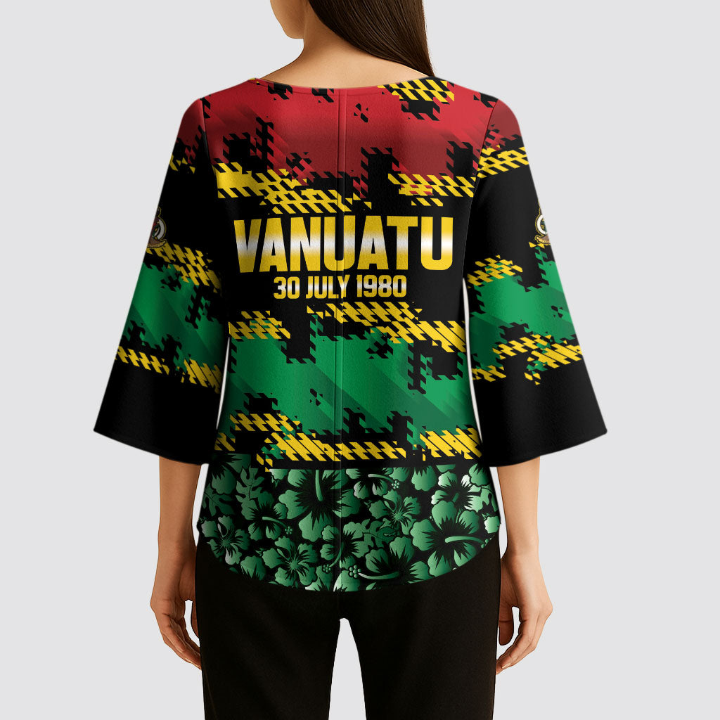 Vanuatu 46th Year Anniversary Kimono Sleeve Blouse 30 July 1980 Hibiscus Seamless Pattern