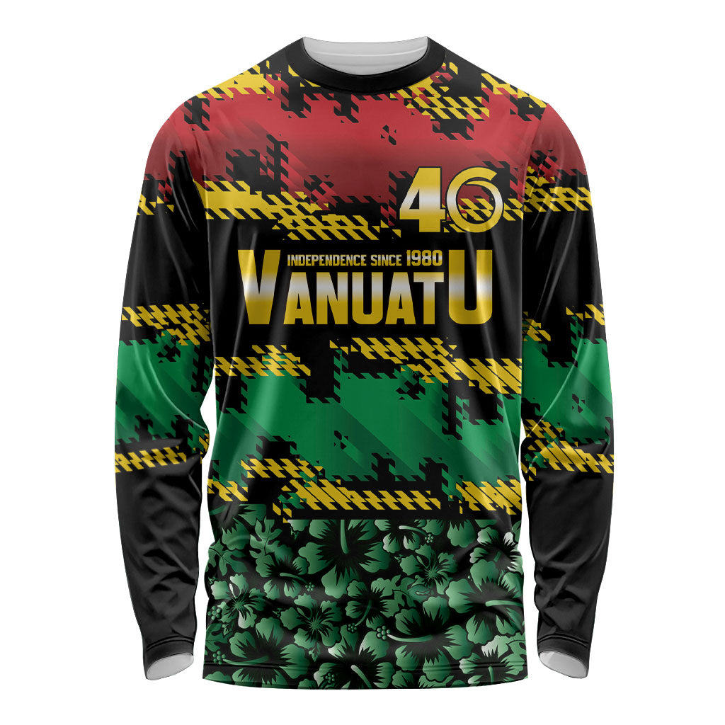 Vanuatu 46th Year Anniversary Long Sleeve Shirt 30 July 1980 Hibiscus Seamless Pattern