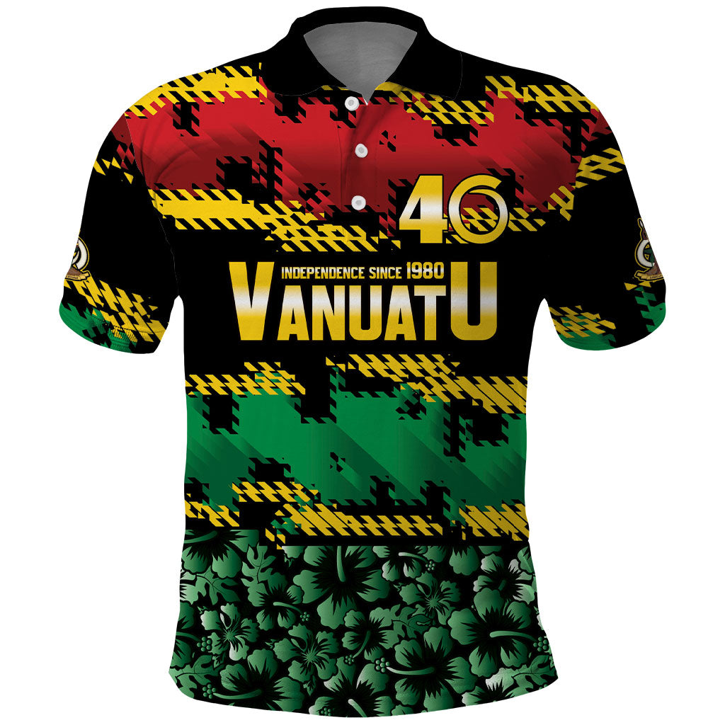 Vanuatu 46th Year Anniversary Polo Shirt 30 July 1980 Hibiscus Seamless Pattern