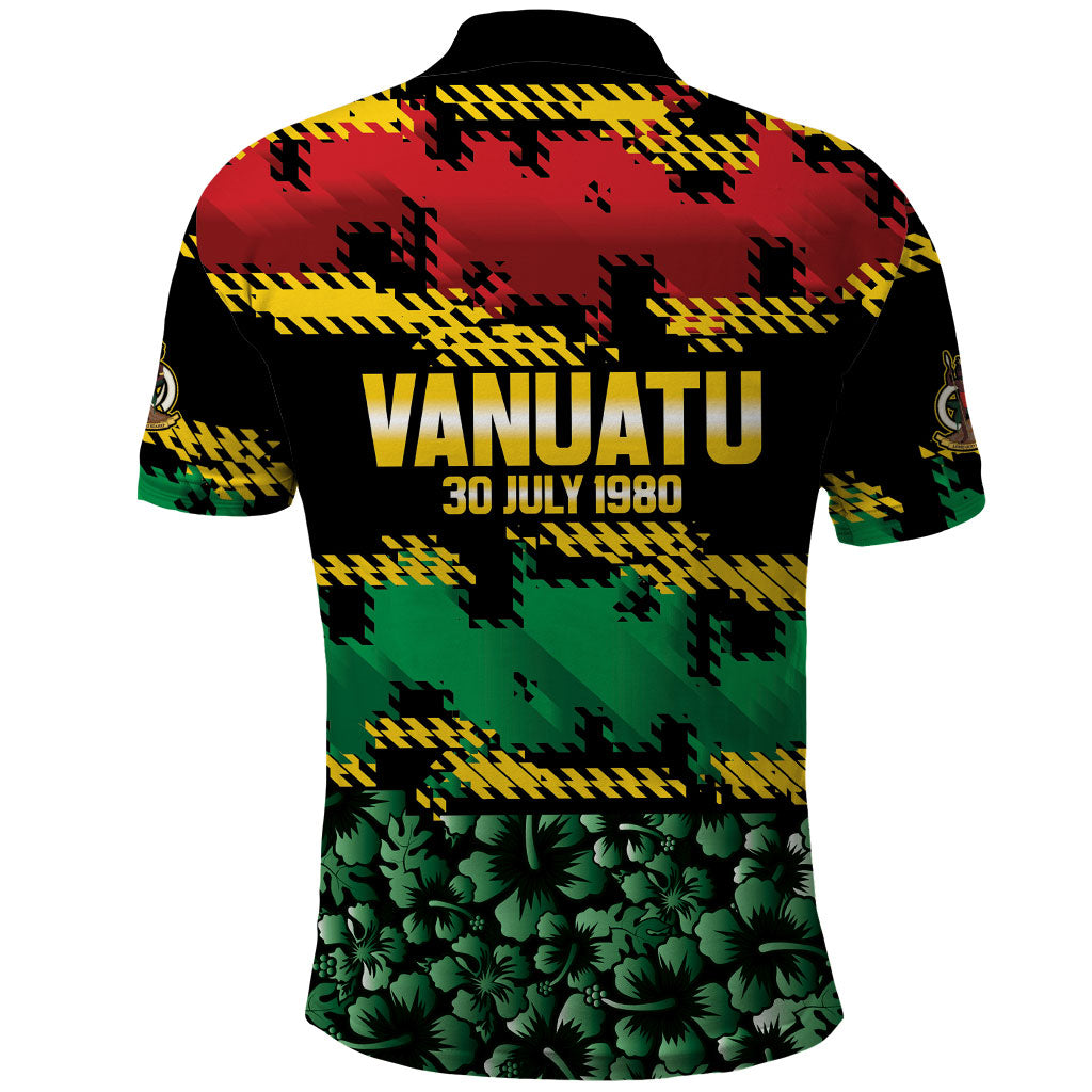 Vanuatu 46th Year Anniversary Polo Shirt 30 July 1980 Hibiscus Seamless Pattern