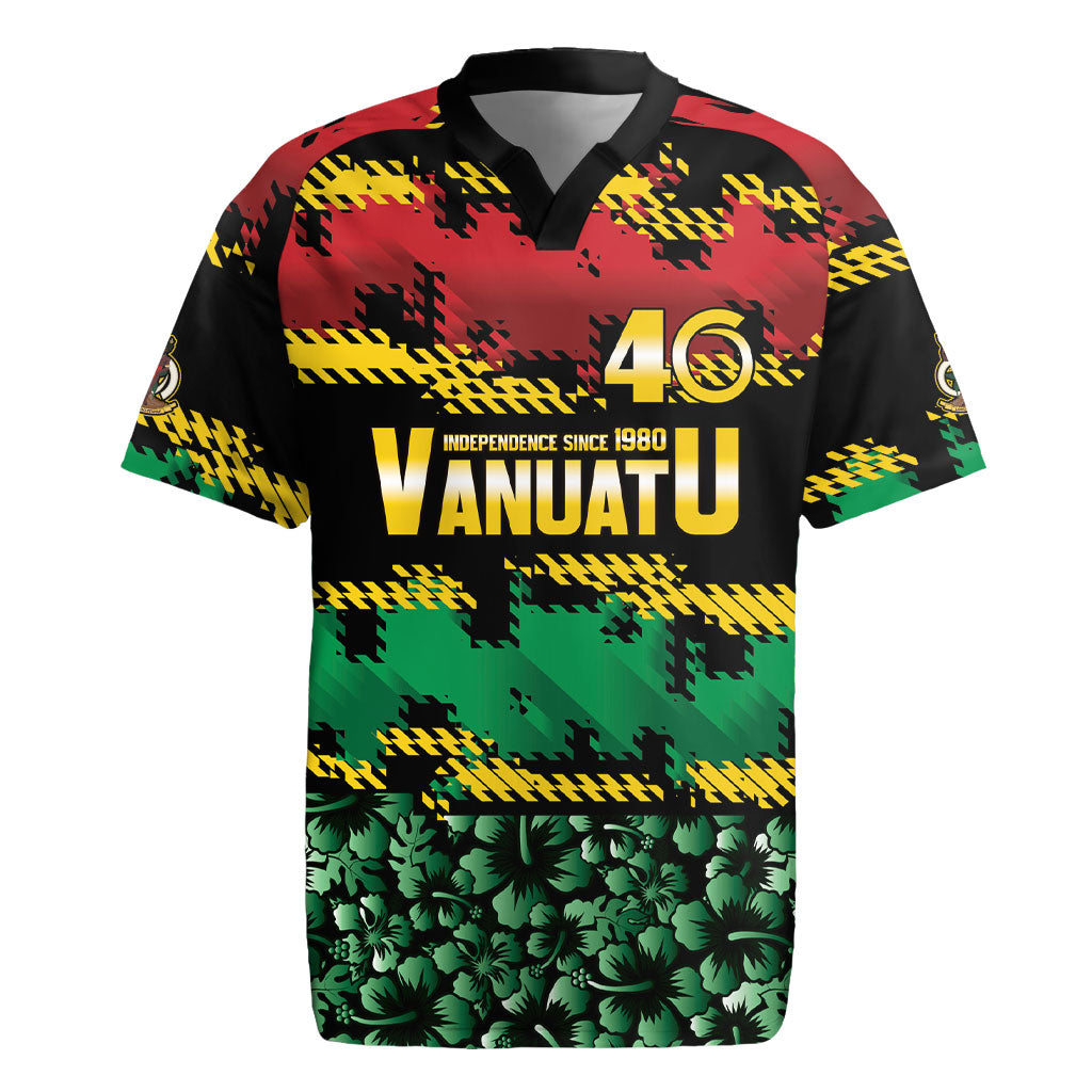 Vanuatu 46th Year Anniversary Rugby Jersey 30 July 1980 Hibiscus Seamless Pattern