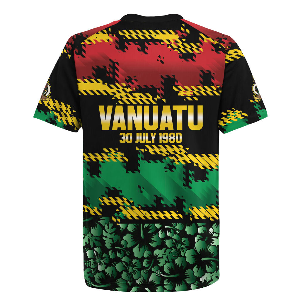 Vanuatu 46th Year Anniversary Rugby Jersey 30 July 1980 Hibiscus Seamless Pattern