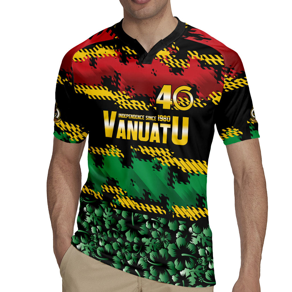 Vanuatu 46th Year Anniversary Rugby Jersey 30 July 1980 Hibiscus Seamless Pattern