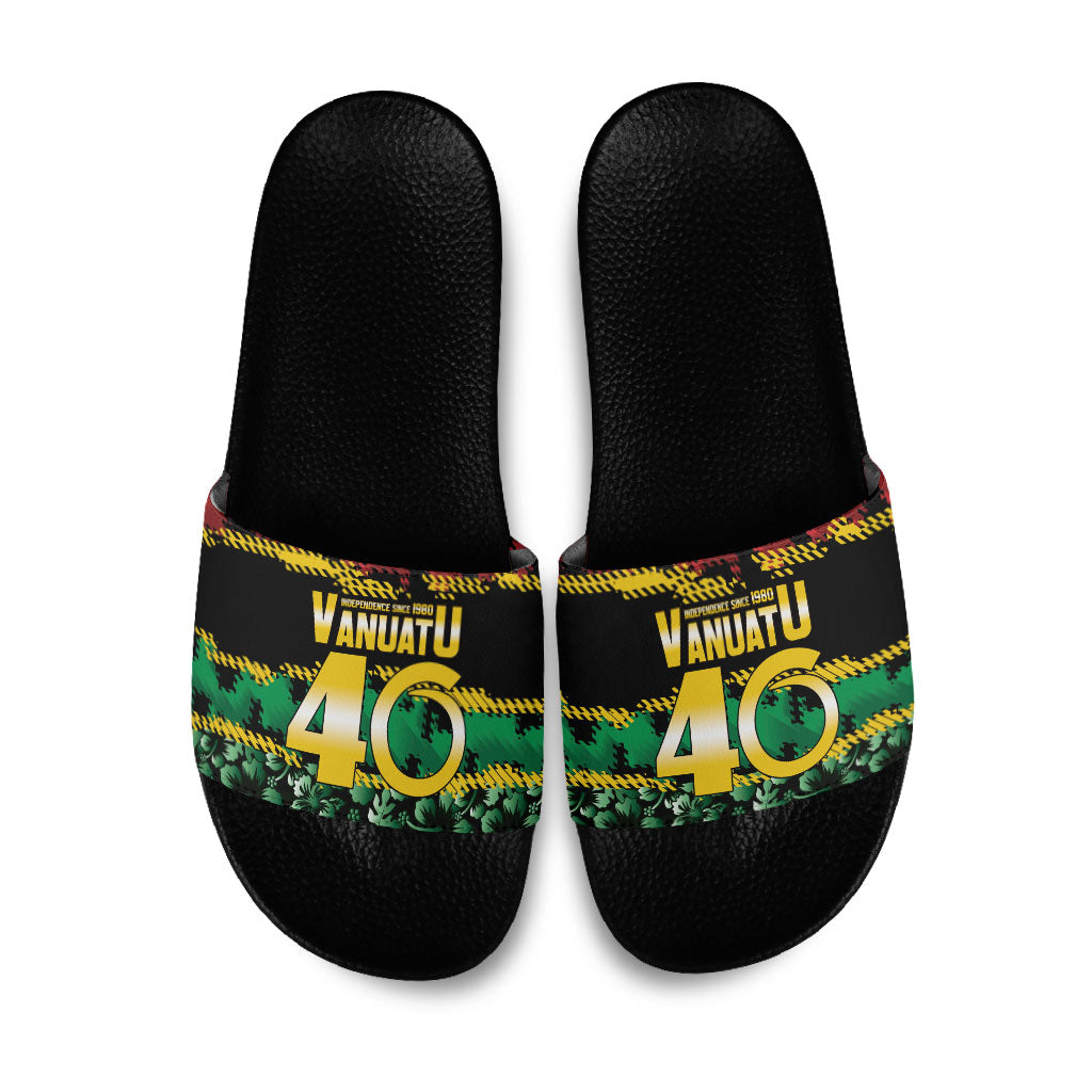 Vanuatu 46th Year Anniversary Slide Sandals 30 July 1980 Hibiscus Seamless Pattern