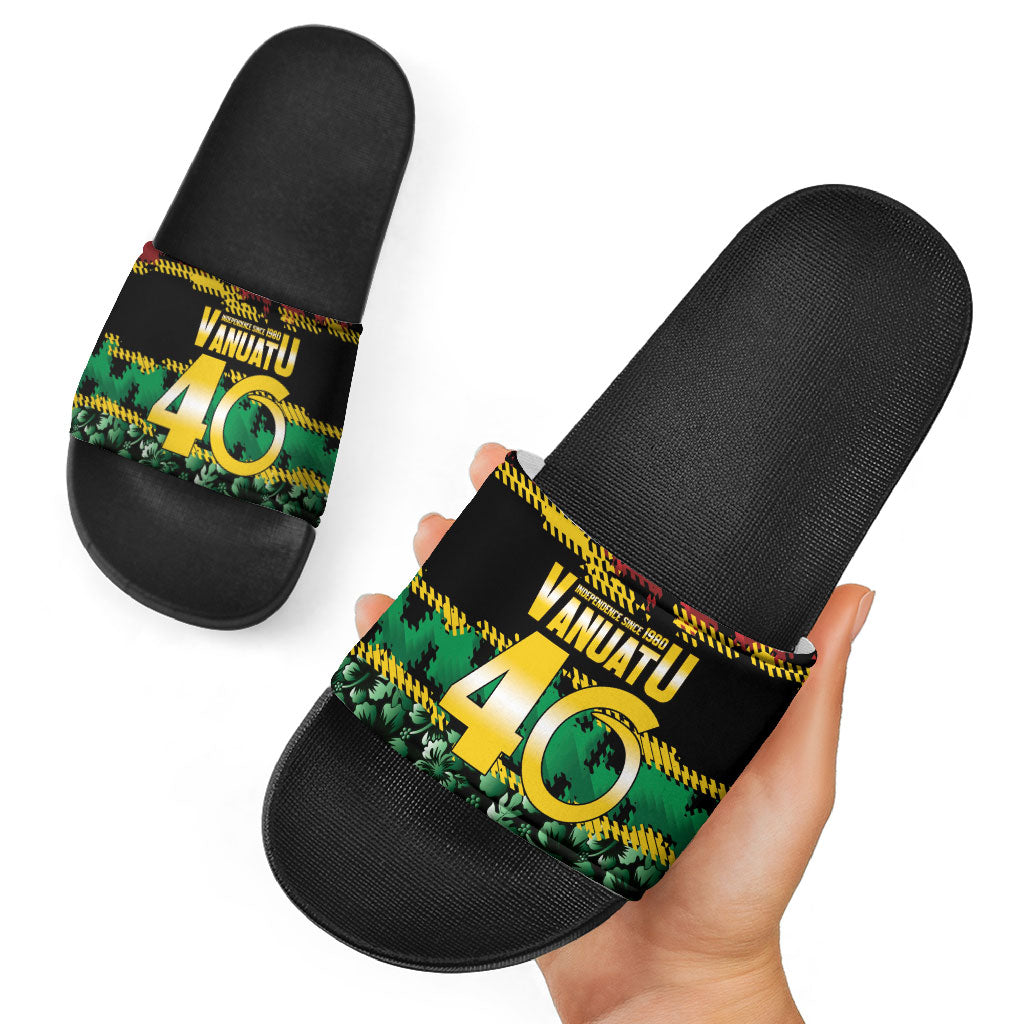Vanuatu 46th Year Anniversary Slide Sandals 30 July 1980 Hibiscus Seamless Pattern