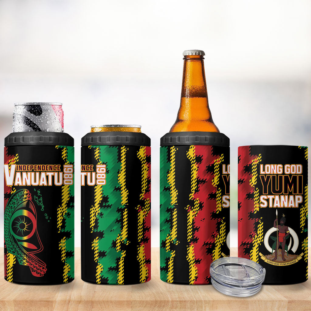 Vanuatu 46th Year Anniversary 4 in 1 Can Cooler Tumbler Tamtam Slit Drums Long God Yumi Stanap LT9 - Polynesian Pride
