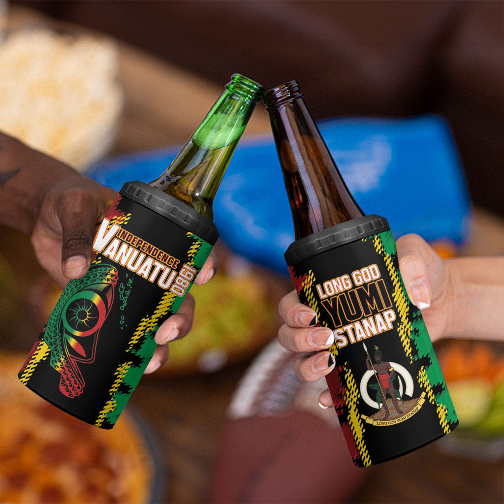 Vanuatu 46th Year Anniversary 4 in 1 Can Cooler Tumbler Tamtam Slit Drums Long God Yumi Stanap LT9 - Polynesian Pride