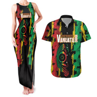 Vanuatu 46th Year Anniversary Couples Matching Tank Maxi Dress and Hawaiian Shirt Tamtam Slit Drums Long God Yumi Stanap