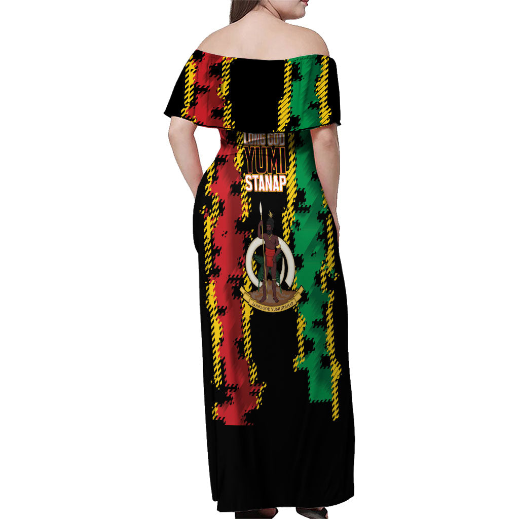 Vanuatu 46th Year Anniversary Family Matching Off Shoulder Maxi Dress and Hawaiian Shirt Tamtam Slit Drums Long God Yumi Stanap