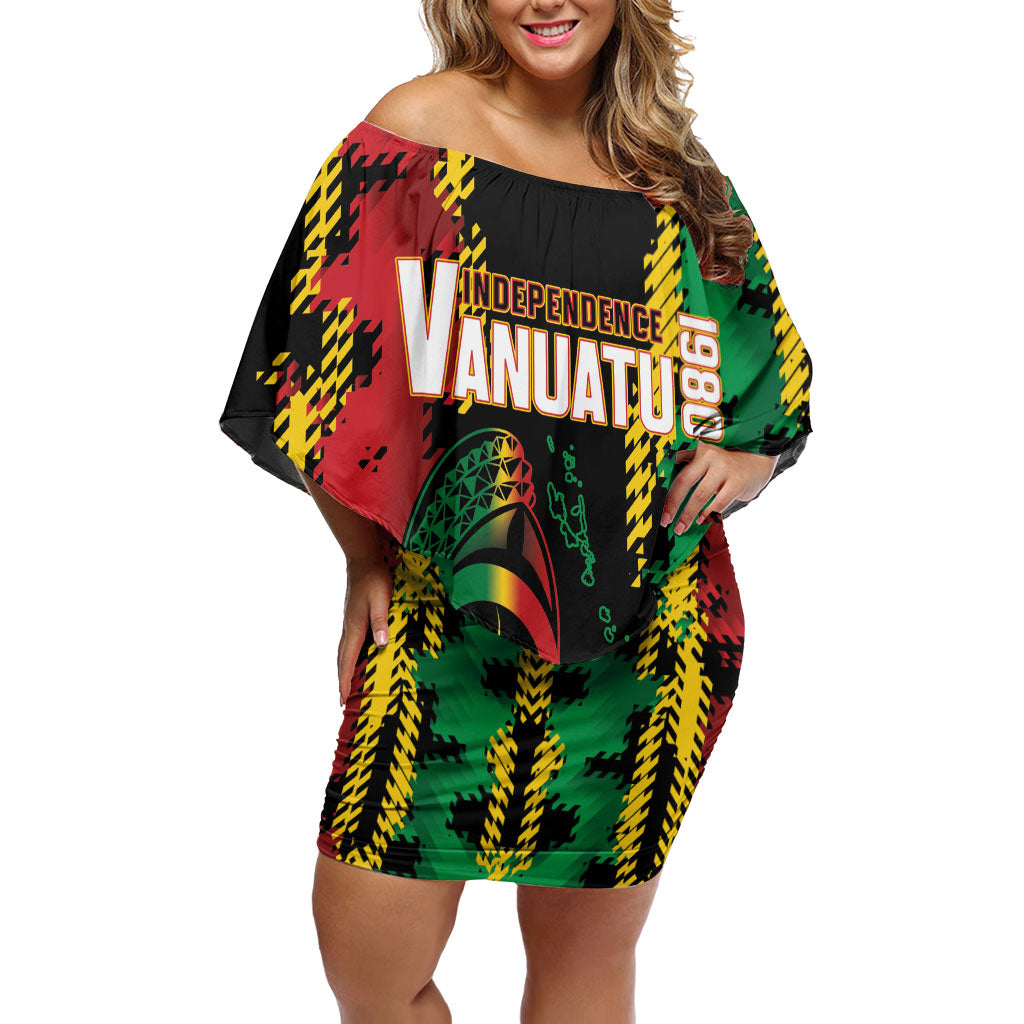 Vanuatu 46th Year Anniversary Family Matching Off Shoulder Short Dress and Hawaiian Shirt Tamtam Slit Drums Long God Yumi Stanap