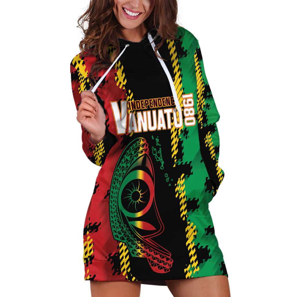 Vanuatu 46th Year Anniversary Hoodie Dress Tamtam Slit Drums Long God Yumi Stanap LT9 Black - Polynesian Pride