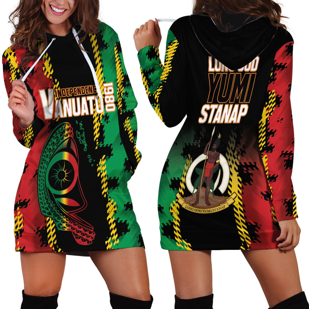 Vanuatu 46th Year Anniversary Hoodie Dress Tamtam Slit Drums Long God Yumi Stanap LT9 - Polynesian Pride