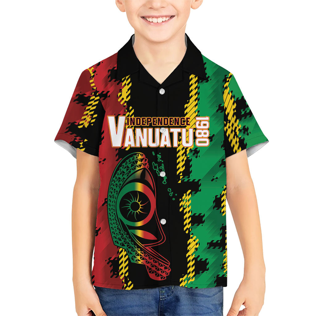 Vanuatu 46th Year Anniversary Kid Hawaiian Shirt Tamtam Slit Drums Long God Yumi Stanap