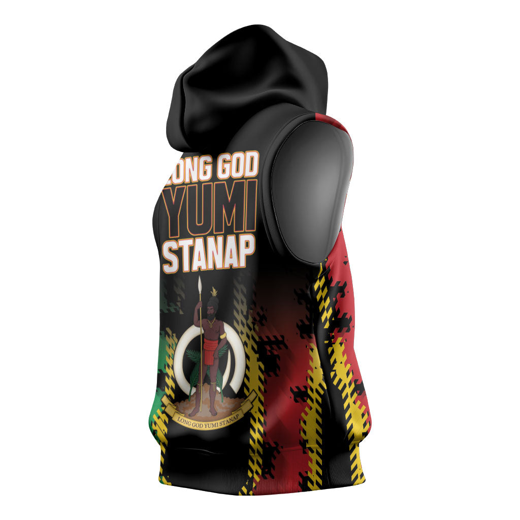 Vanuatu 46th Year Anniversary Sleeveless Hoodie Tamtam Slit Drums Long God Yumi Stanap
