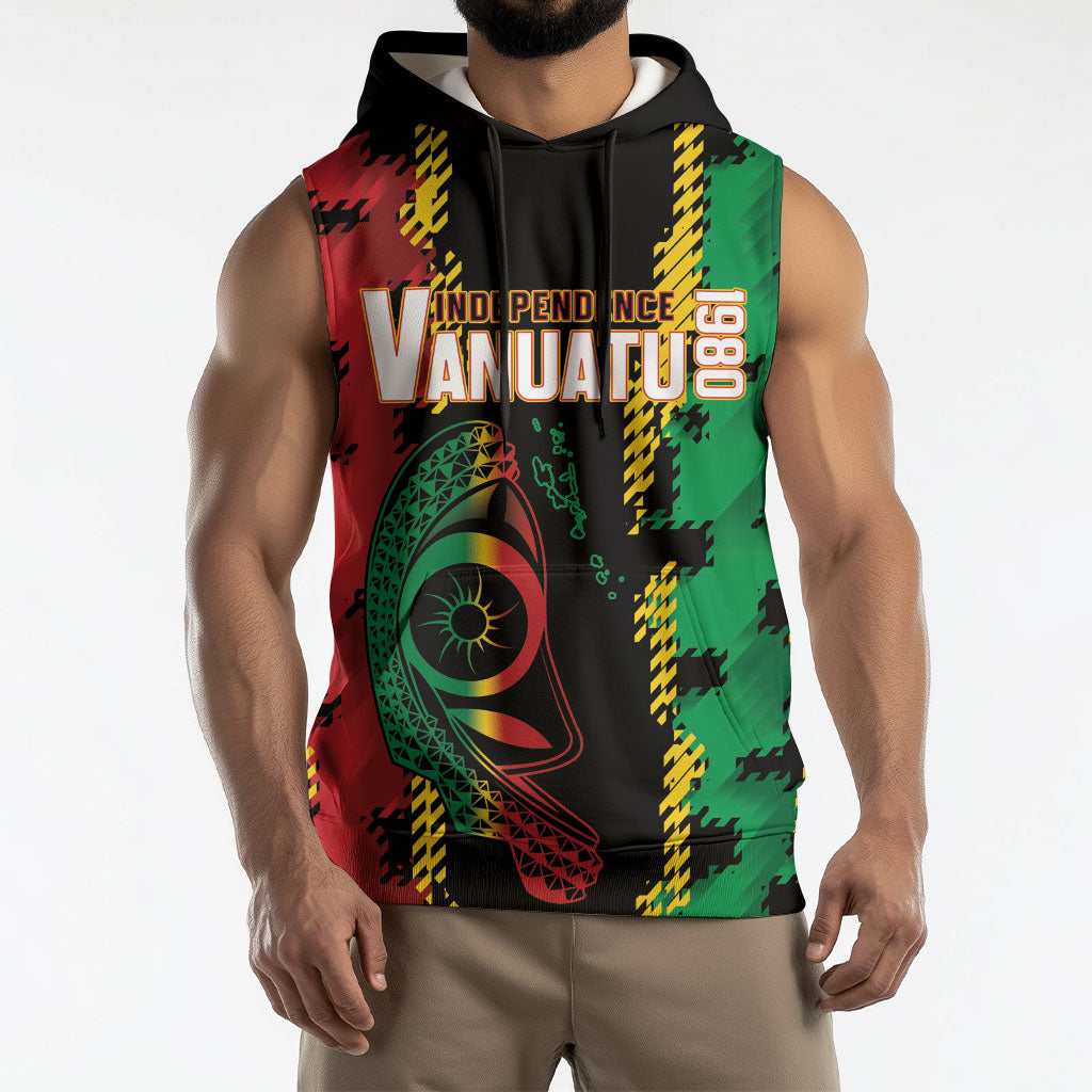 Vanuatu 46th Year Anniversary Sleeveless Hoodie Tamtam Slit Drums Long God Yumi Stanap