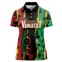 Vanuatu 46th Year Anniversary Women Polo Shirt Tamtam Slit Drums Long God Yumi Stanap LT9 Female Black - Polynesian Pride