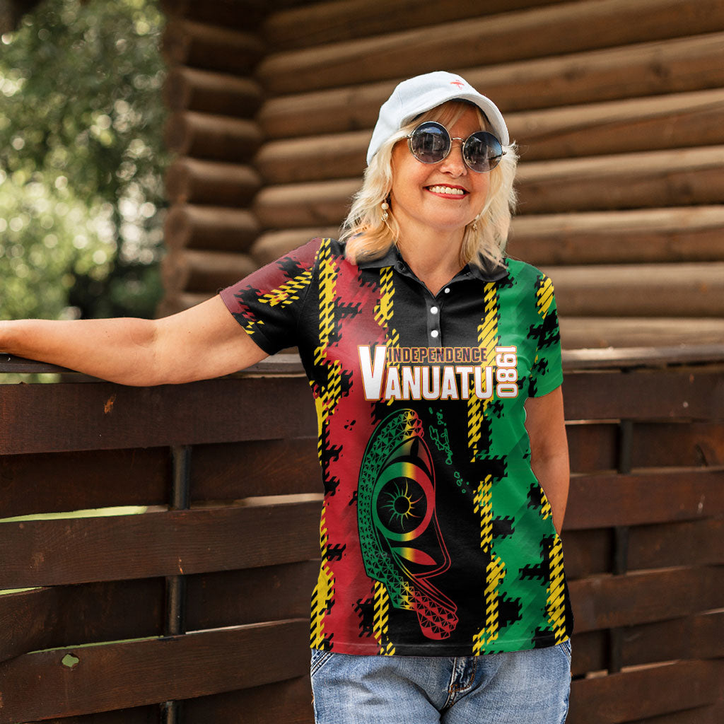 Vanuatu 46th Year Anniversary Women Polo Shirt Tamtam Slit Drums Long God Yumi Stanap LT9 - Polynesian Pride