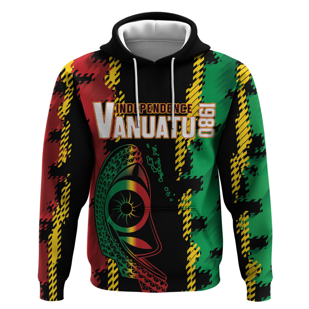 Vanuatu 46th Year Anniversary Zip Hoodie Tamtam Slit Drums Long God Yumi Stanap LT9 Pullover Hoodie Black - Polynesian Pride