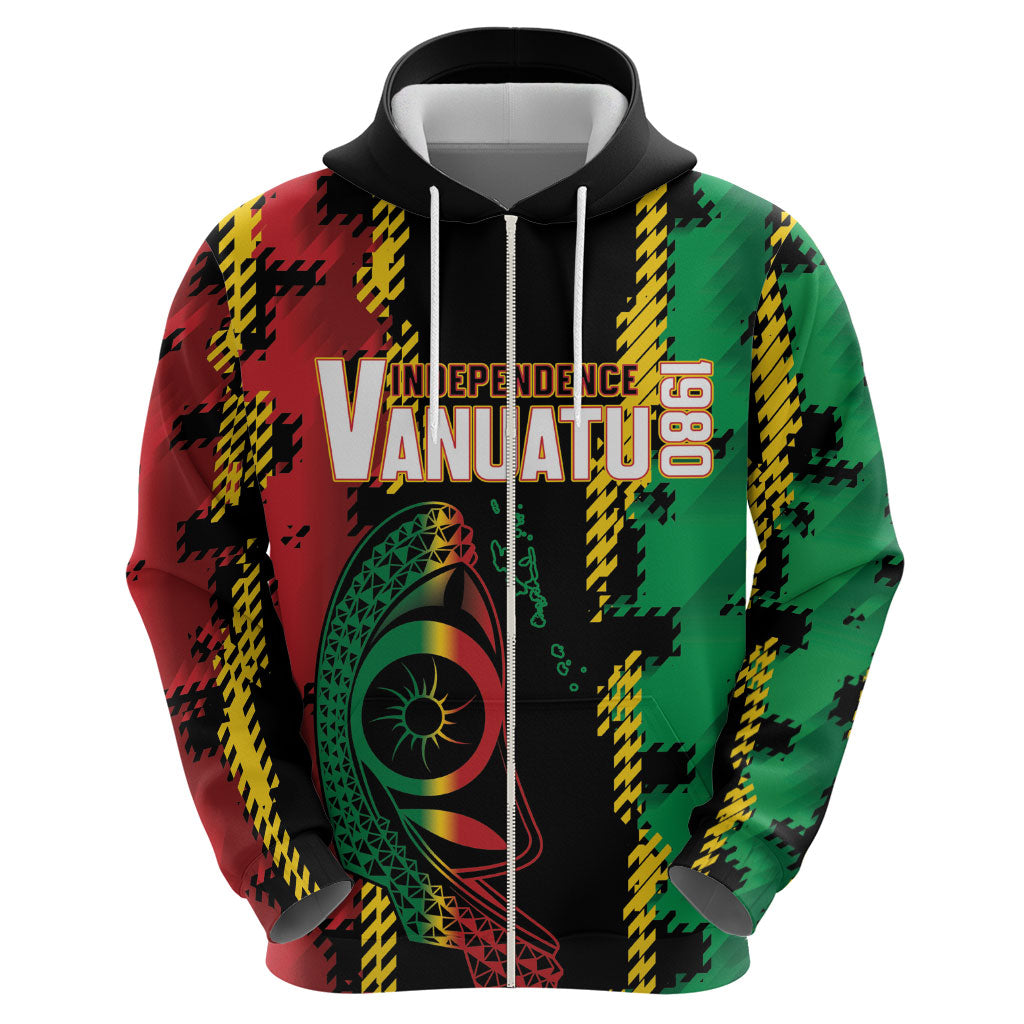 Vanuatu 46th Year Anniversary Zip Hoodie Tamtam Slit Drums Long God Yumi Stanap LT9 - Polynesian Pride