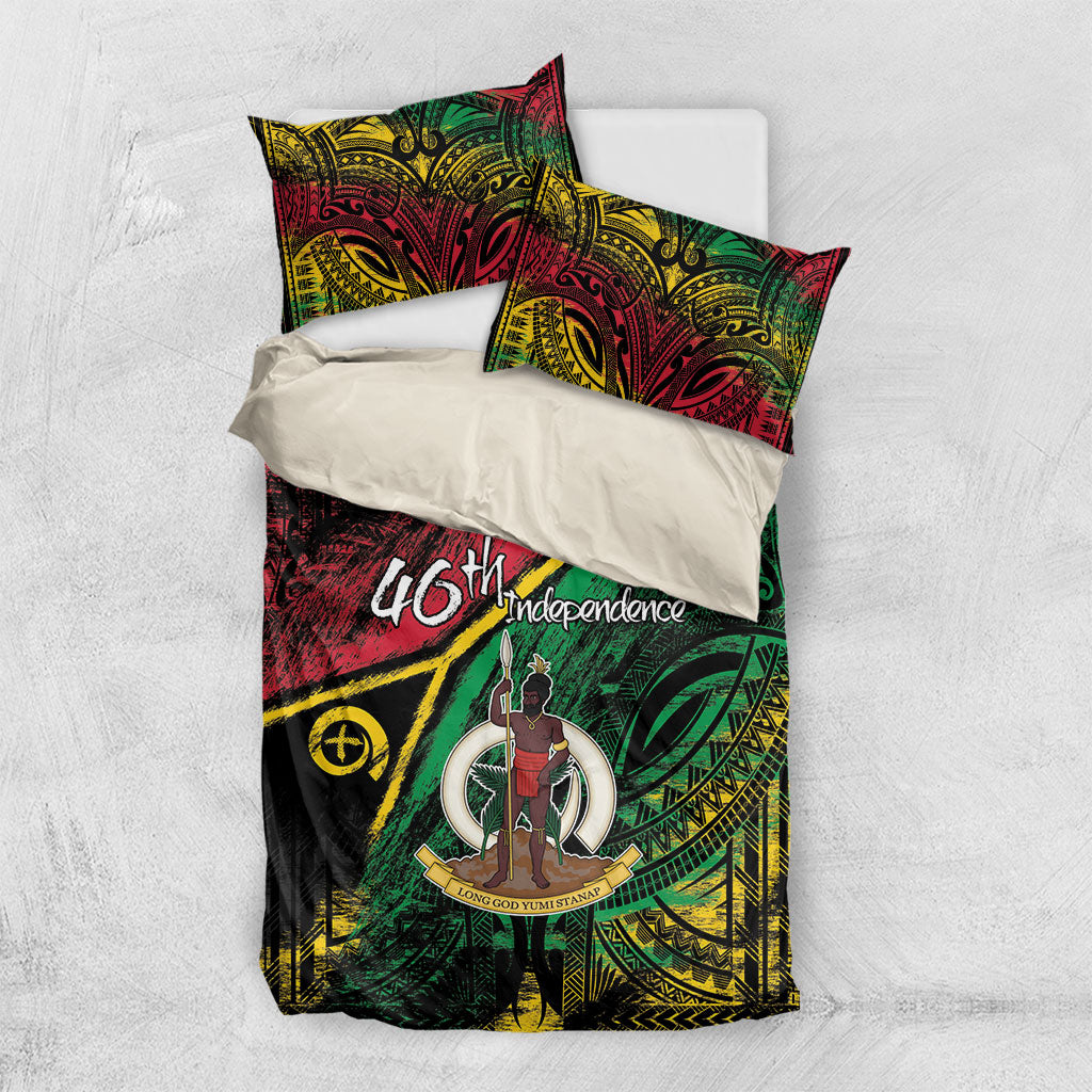 Vanuatu 46th Year Anniversary Bedding Set Vintage Grunge Vanuatu Flag Heritage