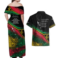 Vanuatu 46th Year Anniversary Couples Matching Off Shoulder Maxi Dress and Hawaiian Shirt Vintage Grunge Vanuatu Flag Heritage
