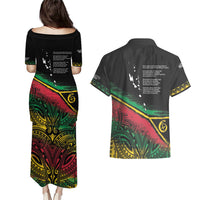 Vanuatu 46th Year Anniversary Couples Matching Puletasi and Hawaiian Shirt Vintage Grunge Vanuatu Flag Heritage LT9 - Polynesian Pride