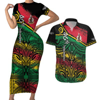 Vanuatu 46th Year Anniversary Couples Matching Short Sleeve Bodycon Dress and Hawaiian Shirt Vintage Grunge Vanuatu Flag Heritage