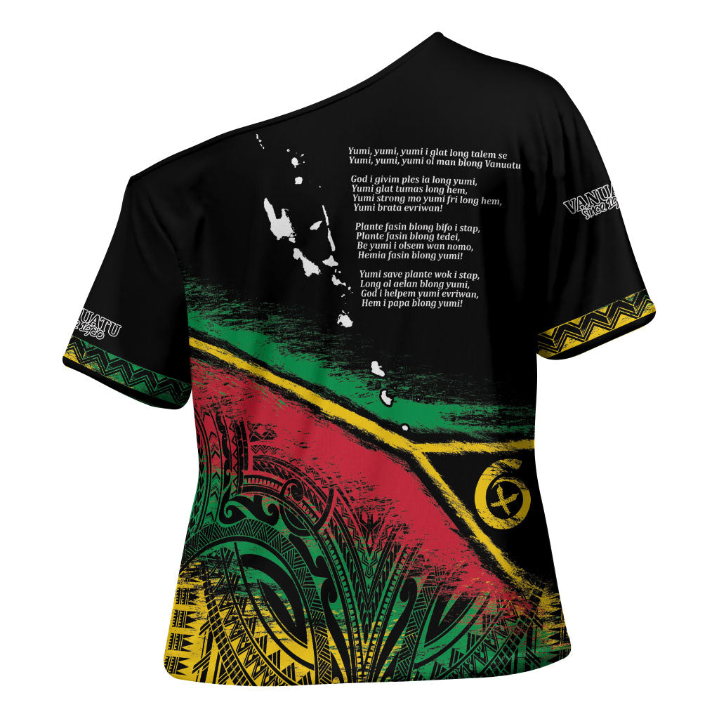Vanuatu 46th Year Anniversary Cross Shoulder Shirt Vintage Grunge Vanuatu Flag Heritage LT9 - Polynesian Pride