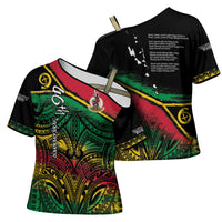 Vanuatu 46th Year Anniversary Cross Shoulder Shirt Vintage Grunge Vanuatu Flag Heritage LT9 - Polynesian Pride