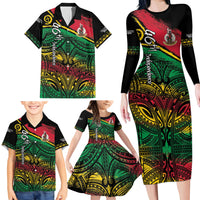 Vanuatu 46th Year Anniversary Family Matching Long Sleeve Bodycon Dress and Hawaiian Shirt Vintage Grunge Vanuatu Flag Heritage