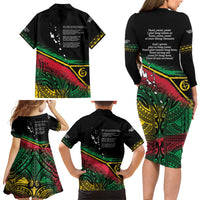 Vanuatu 46th Year Anniversary Family Matching Long Sleeve Bodycon Dress and Hawaiian Shirt Vintage Grunge Vanuatu Flag Heritage