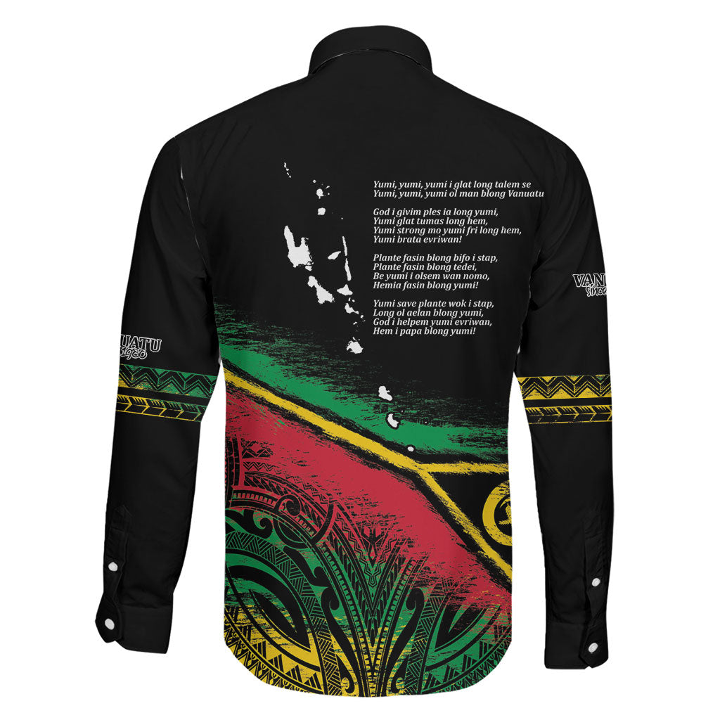Vanuatu 46th Year Anniversary Family Matching Off The Shoulder Long Sleeve Dress and Hawaiian Shirt Vintage Grunge Vanuatu Flag Heritage