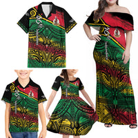 Vanuatu 46th Year Anniversary Family Matching Off Shoulder Maxi Dress and Hawaiian Shirt Vintage Grunge Vanuatu Flag Heritage