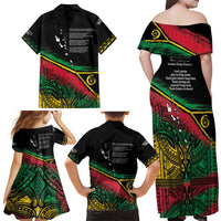 Vanuatu 46th Year Anniversary Family Matching Off Shoulder Maxi Dress and Hawaiian Shirt Vintage Grunge Vanuatu Flag Heritage