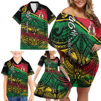 Vanuatu 46th Year Anniversary Family Matching Off Shoulder Short Dress and Hawaiian Shirt Vintage Grunge Vanuatu Flag Heritage