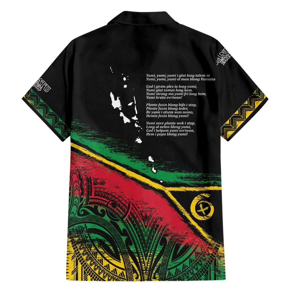 Vanuatu 46th Year Anniversary Family Matching Off Shoulder Short Dress and Hawaiian Shirt Vintage Grunge Vanuatu Flag Heritage