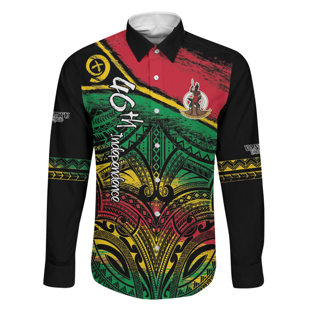 Vanuatu 46th Year Anniversary Family Matching Off Shoulder Short Dress and Hawaiian Shirt Vintage Grunge Vanuatu Flag Heritage