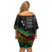 Vanuatu 46th Year Anniversary Family Matching Off Shoulder Short Dress and Hawaiian Shirt Vintage Grunge Vanuatu Flag Heritage