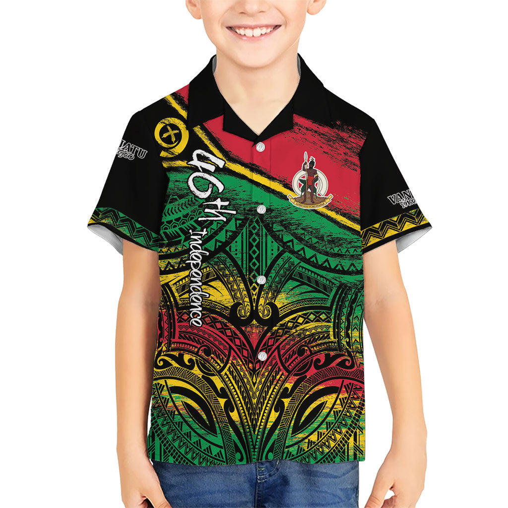 Vanuatu 46th Year Anniversary Family Matching Off Shoulder Short Dress and Hawaiian Shirt Vintage Grunge Vanuatu Flag Heritage