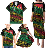 Vanuatu 46th Year Anniversary Family Matching Puletasi and Hawaiian Shirt Vintage Grunge Vanuatu Flag Heritage