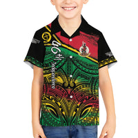 Vanuatu 46th Year Anniversary Family Matching Puletasi and Hawaiian Shirt Vintage Grunge Vanuatu Flag Heritage