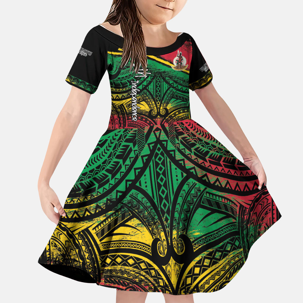 Vanuatu 46th Year Anniversary Family Matching Short Sleeve Bodycon Dress and Hawaiian Shirt Vintage Grunge Vanuatu Flag Heritage
