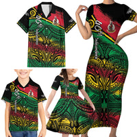 Vanuatu 46th Year Anniversary Family Matching Short Sleeve Bodycon Dress and Hawaiian Shirt Vintage Grunge Vanuatu Flag Heritage